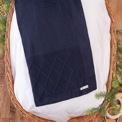 Saída de Maternidade Losango com Botões Madeira - Marinho